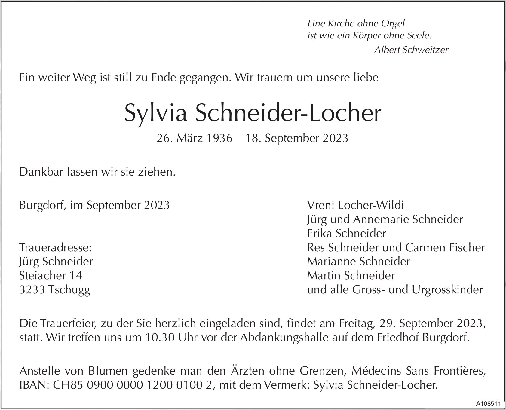 Sylvia Schneider-Locher, September 2023 / TA