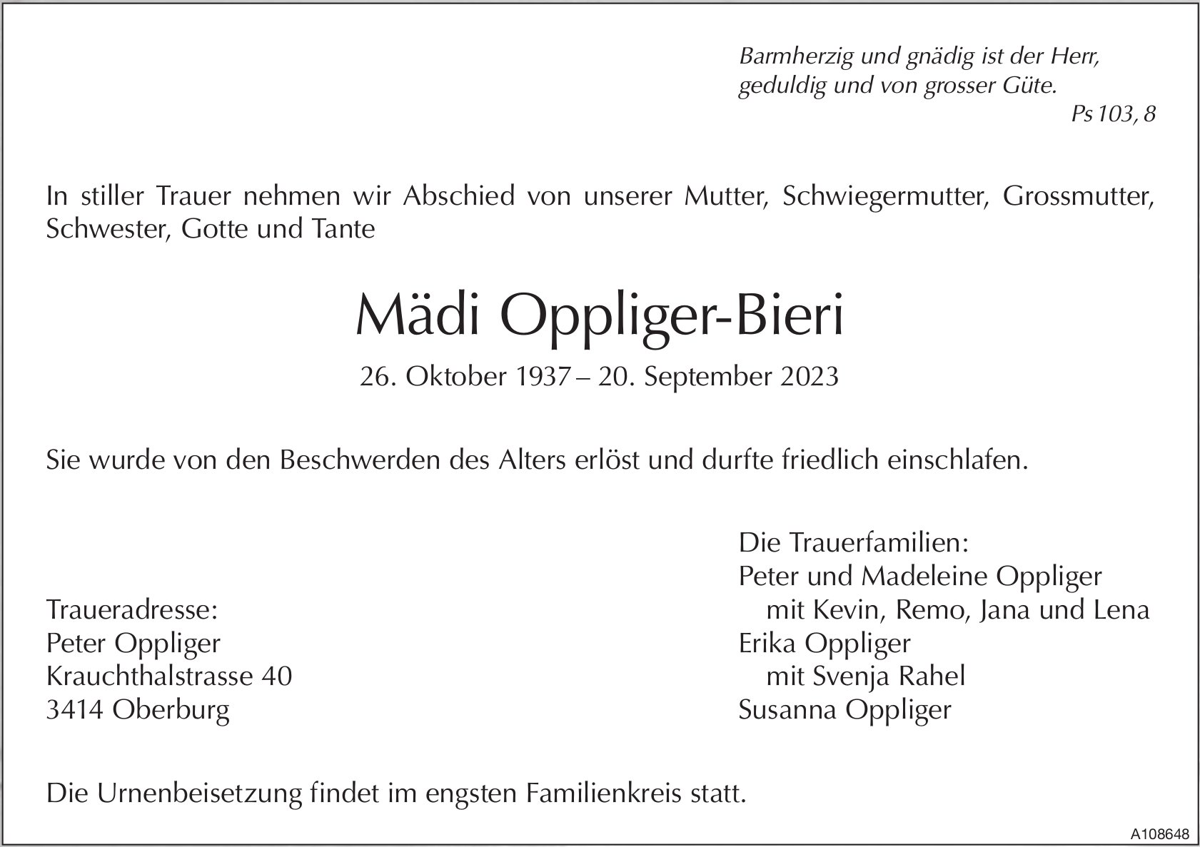 Mädi Oppliger-Bieri, September 2023 / TA
