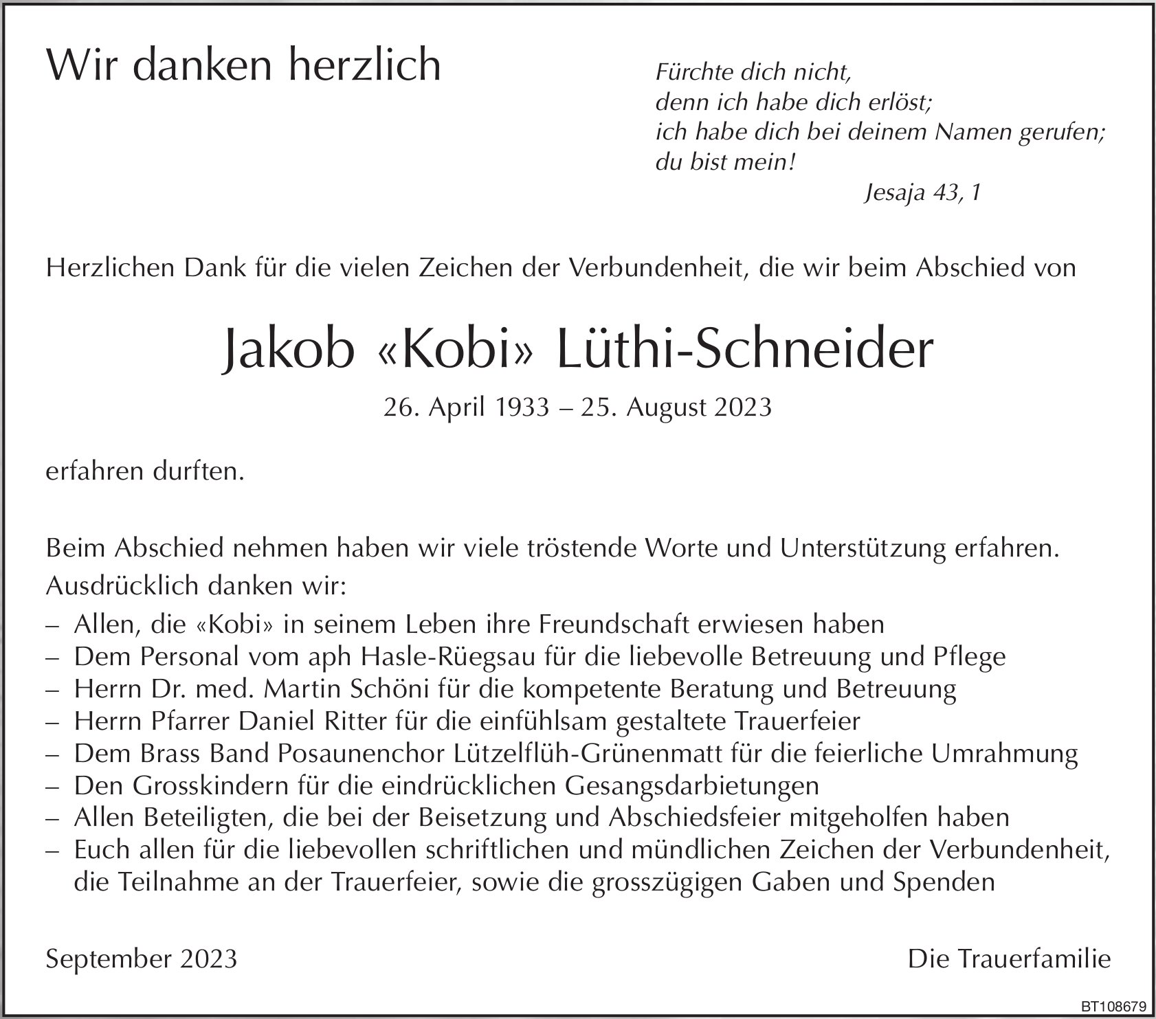 Jakob «Kobi» Lüthi-Schneider, im September 2023 / DS