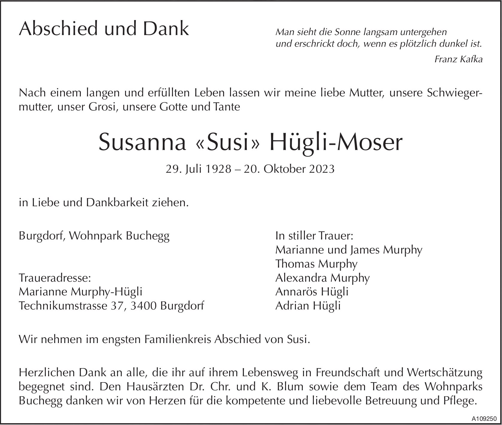 Susanna «Susi» Hügli-Moser, im Oktober 2023 / TA + DS