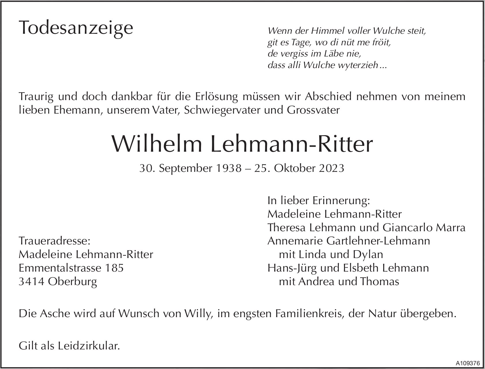 Wilhelm Lehmann-Ritter, Oktober 2023 / TA