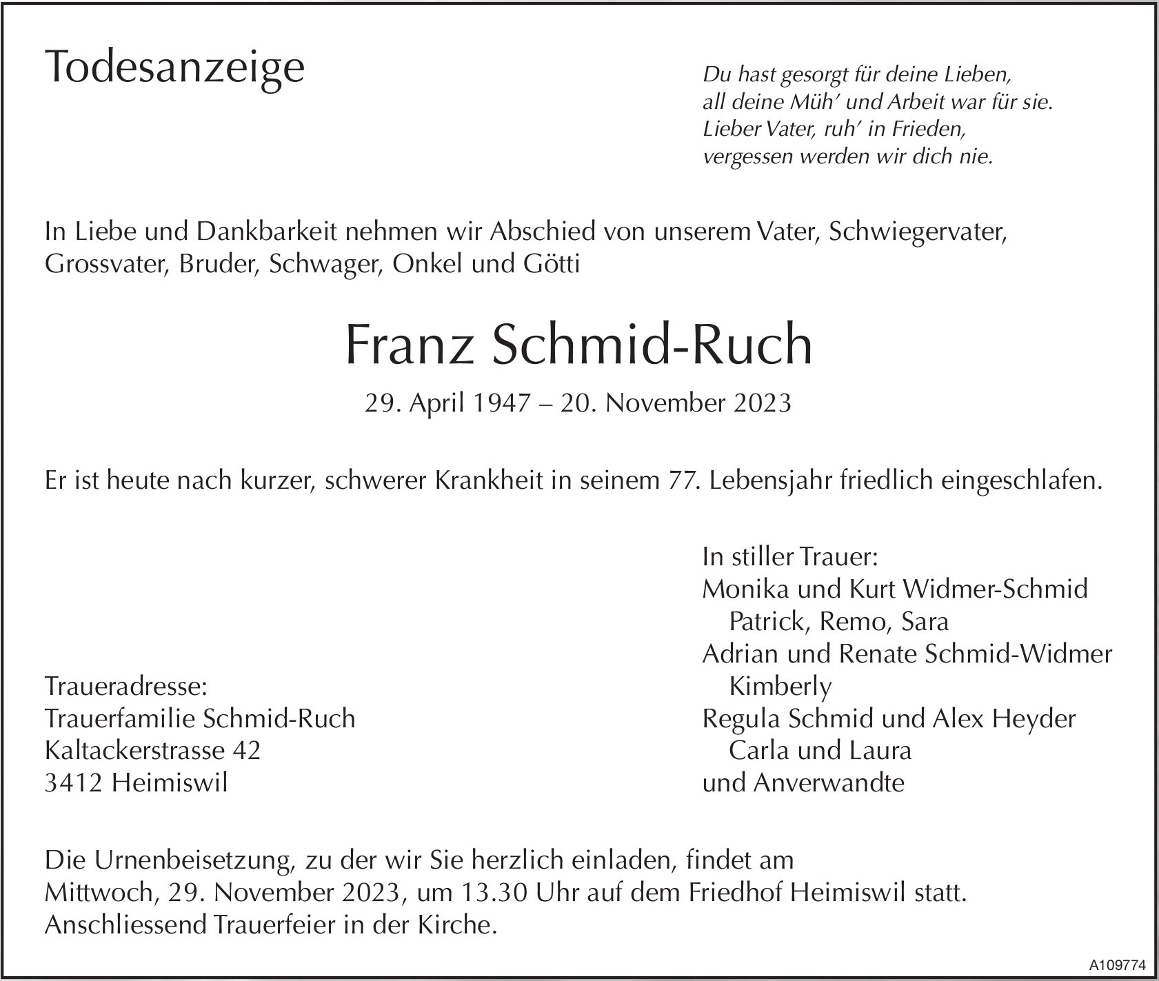 Franz Schmid-Ruch, November 2023 / TA