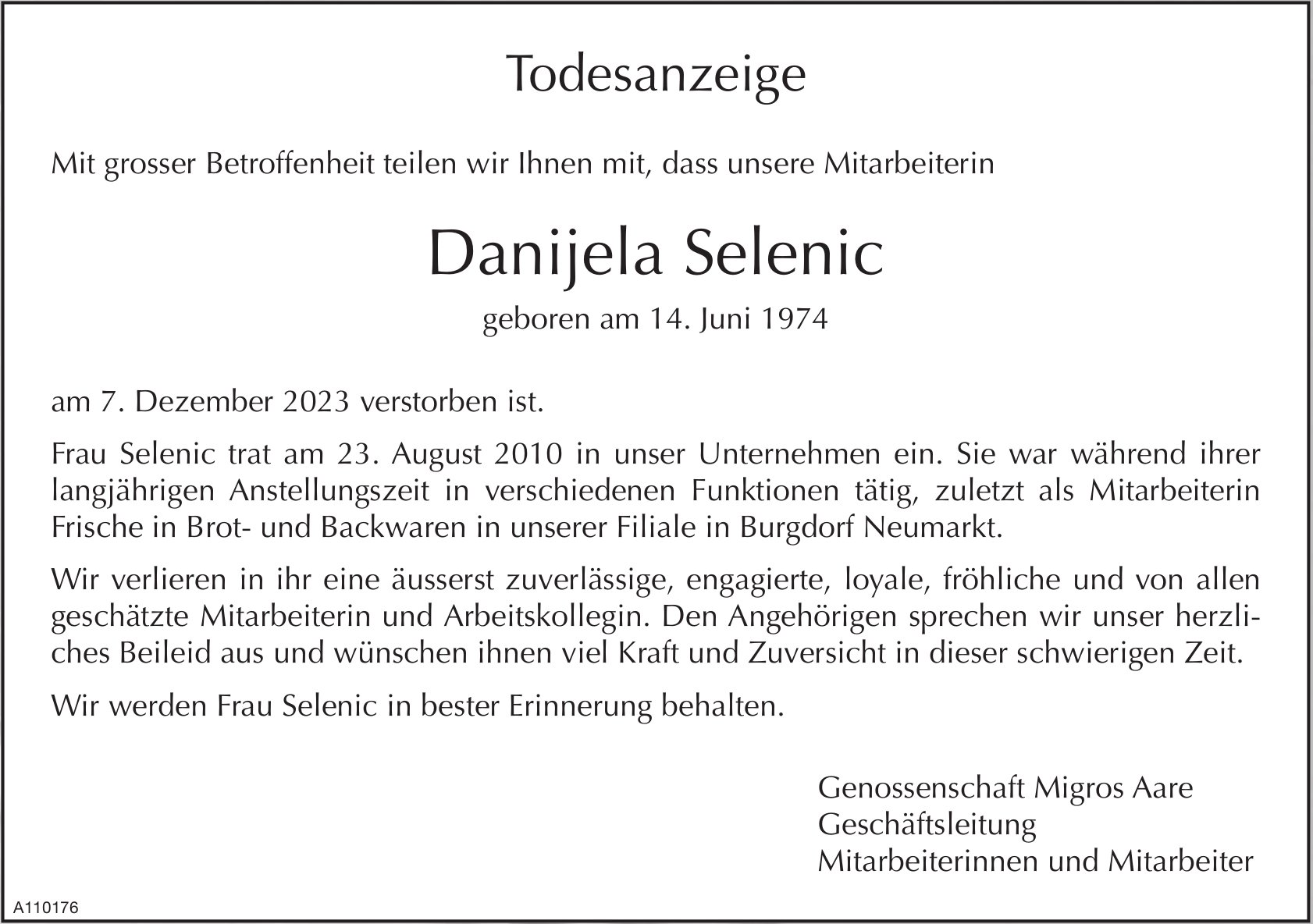 Danijela Selenic, Dezember 2023 / TA
