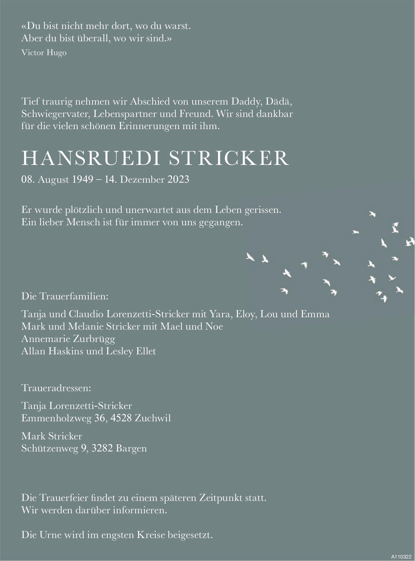 Stricker Hansruedi, Dezember 2023 / TA