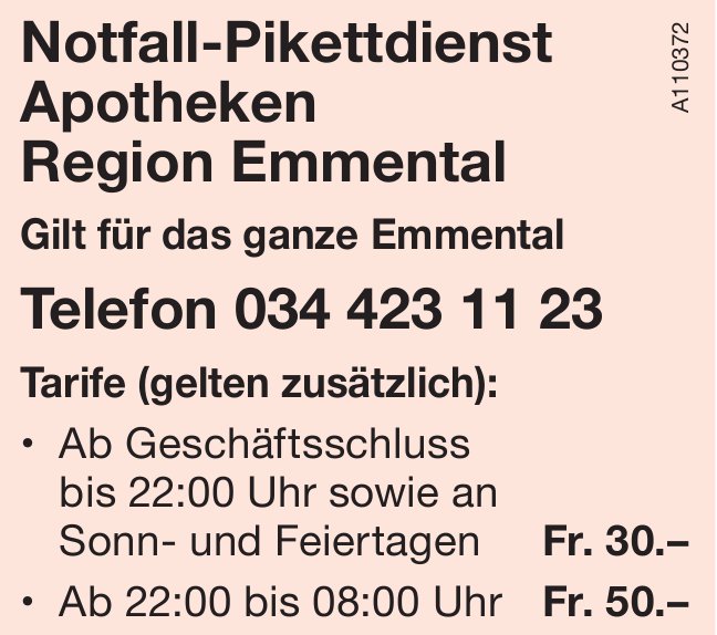 Apotheken Region Emmental - Notfall-Pikettdienst