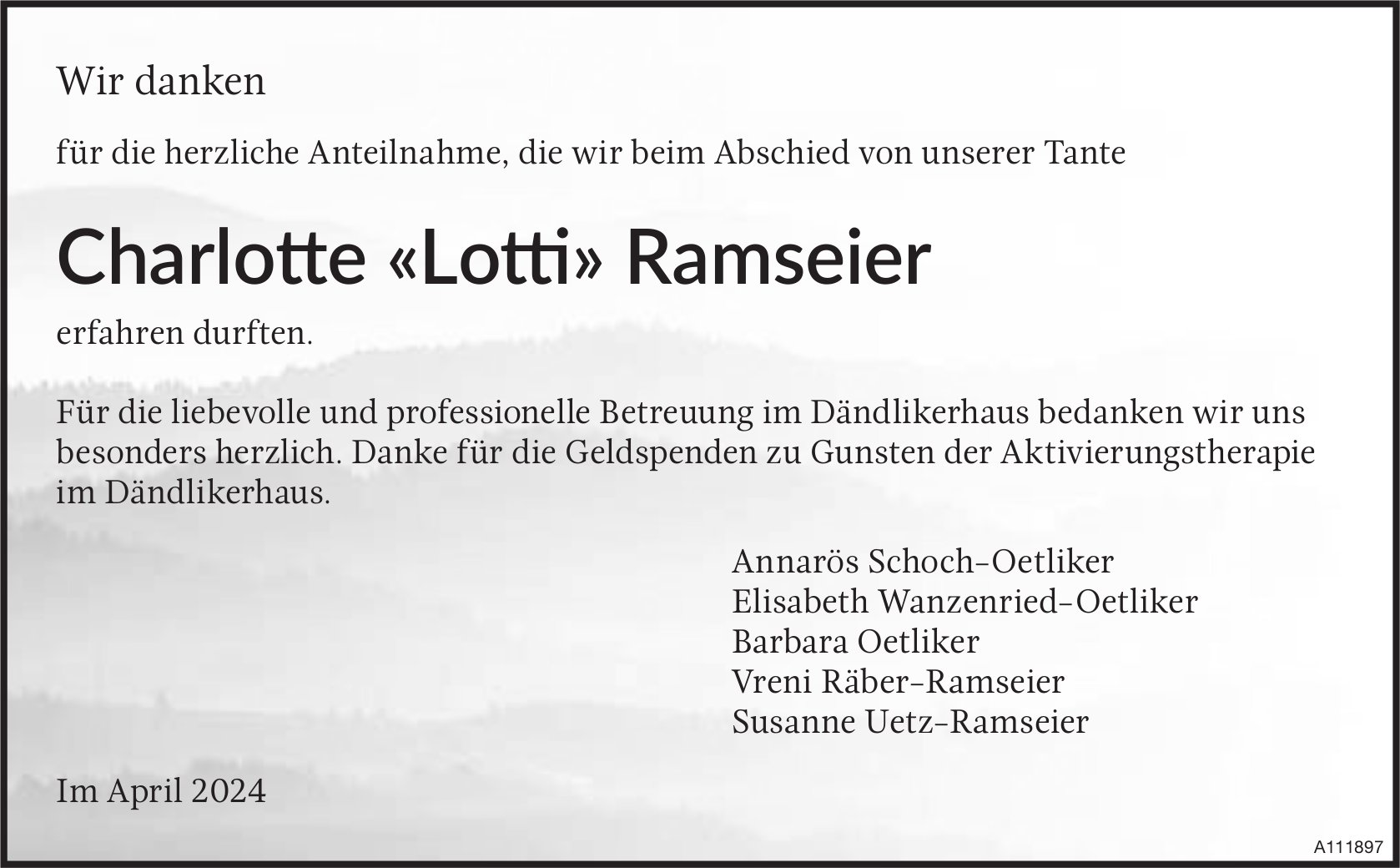 Charlotte «Lotti» Ramseier, im April 2024 / DS