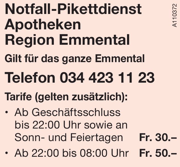 Apotheken Region Emmental - Notfall-Pikettdienst