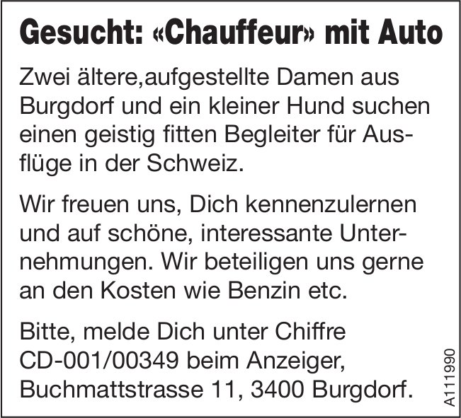 Burgdorf - Gesucht: «Chauffeur» mit Auto