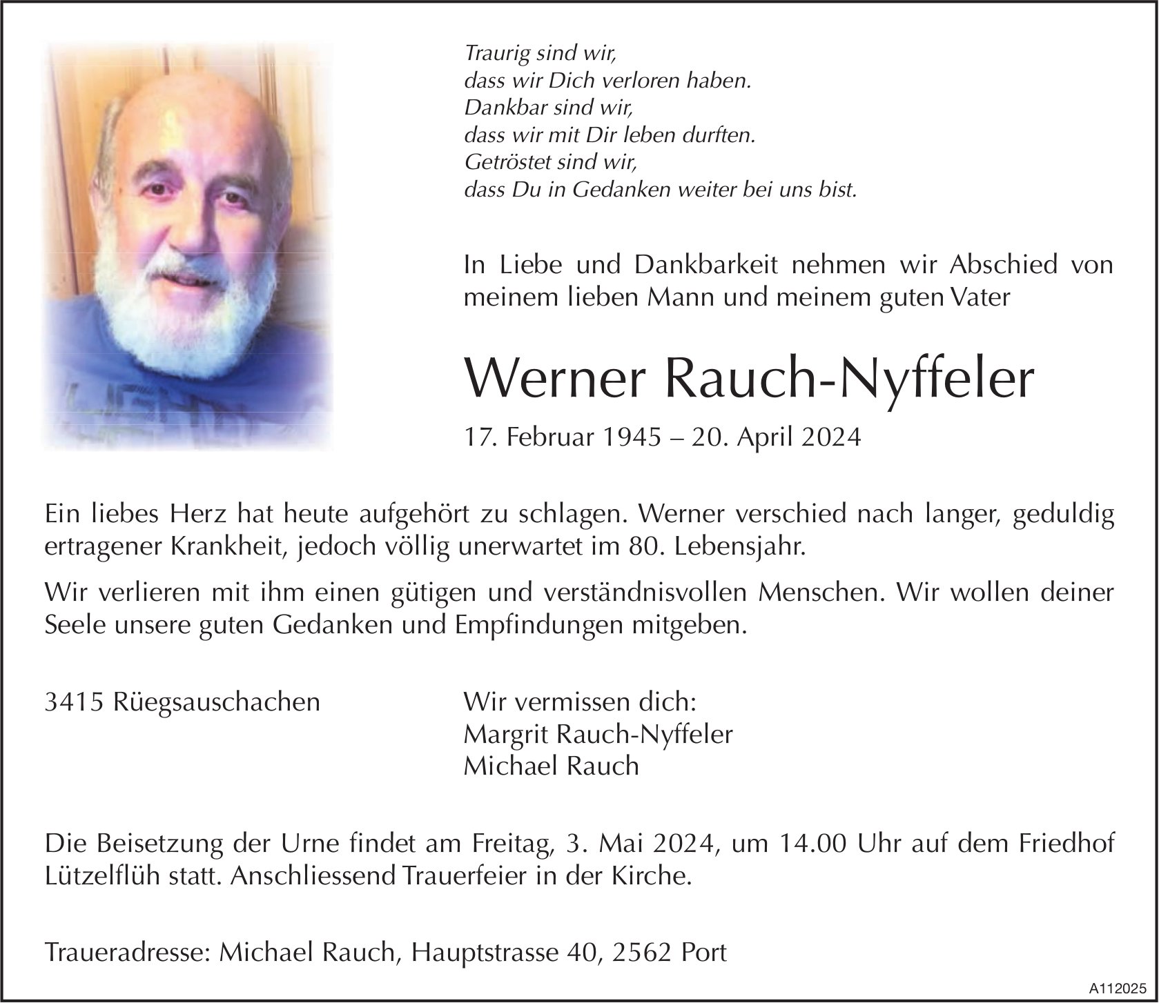 Werner Rauch-Nyffeler, April 2024 / TA