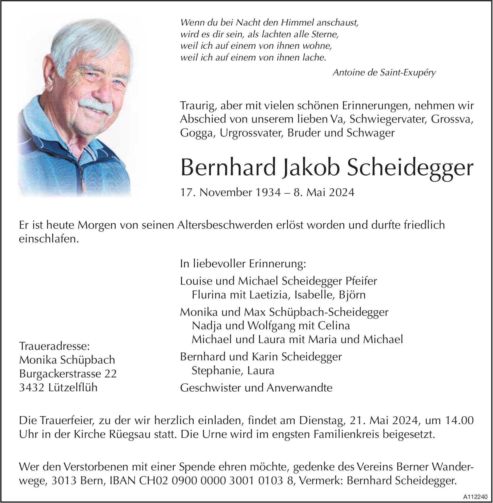 Bernhard Jakob Scheidegger, Mai 2024 / TA