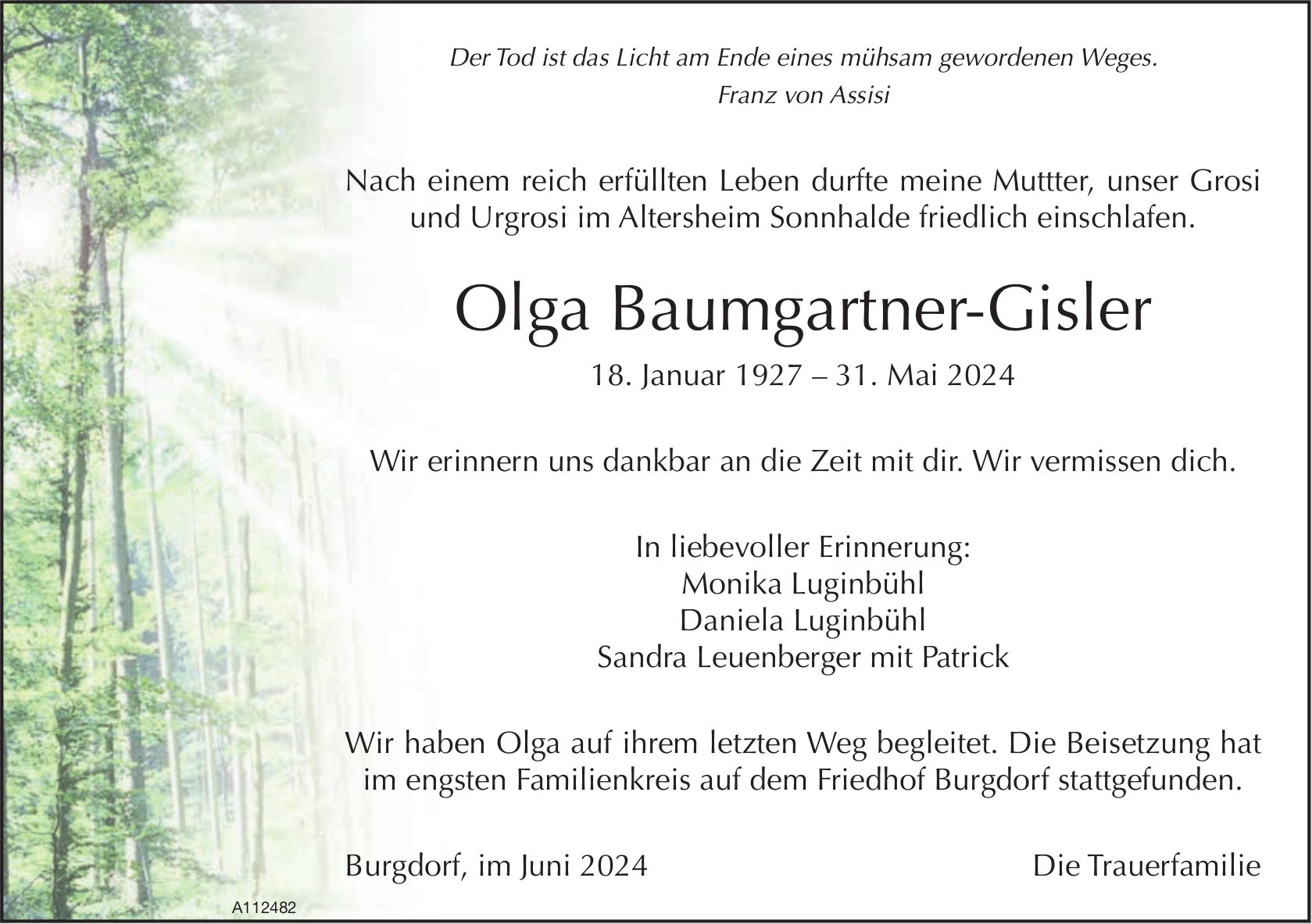 Olga Baumgartner-Gisler, Mai 2024 / TA