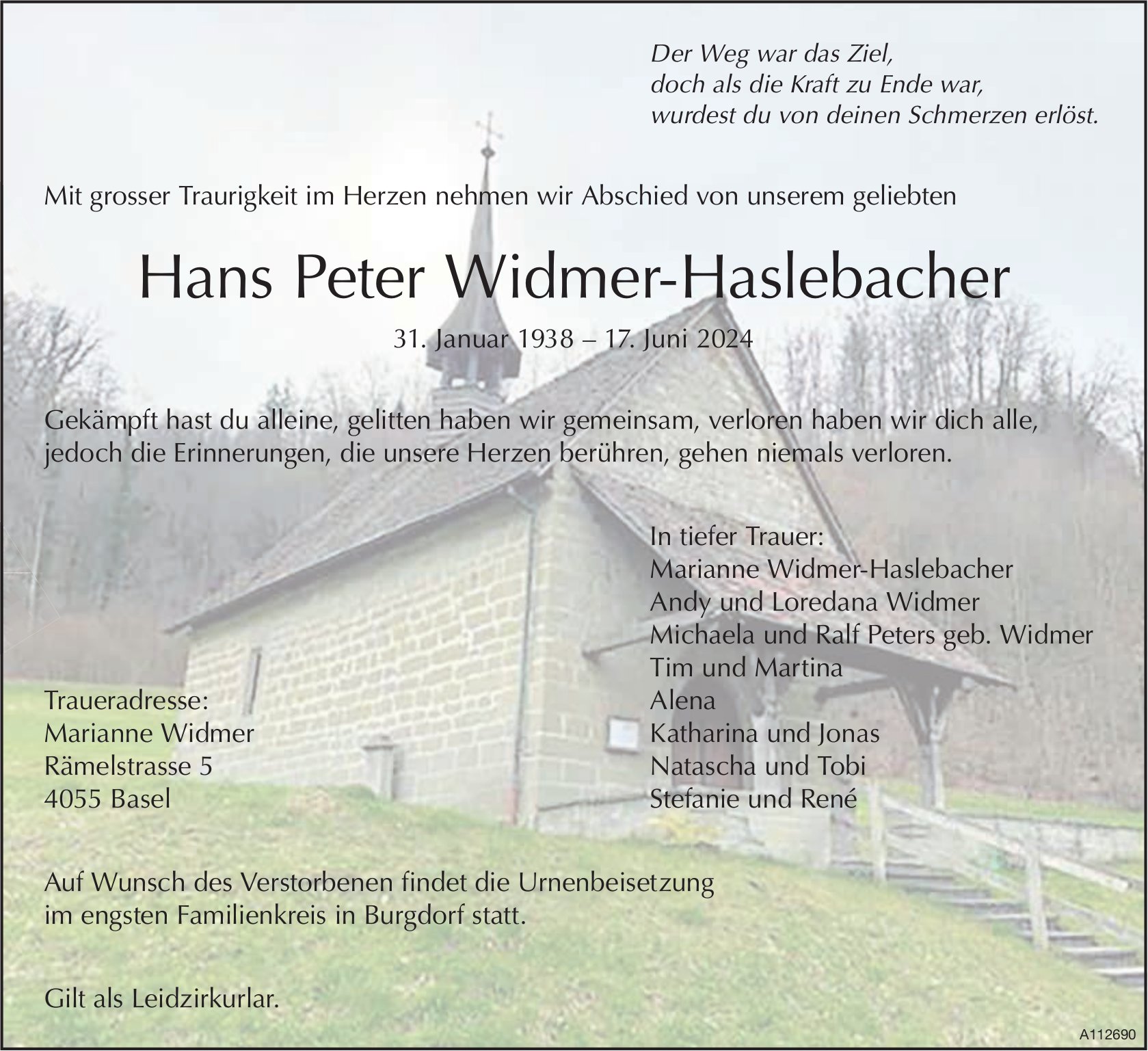 Hans Peter Widmer-Haslebacher, Juni 2024 / TA