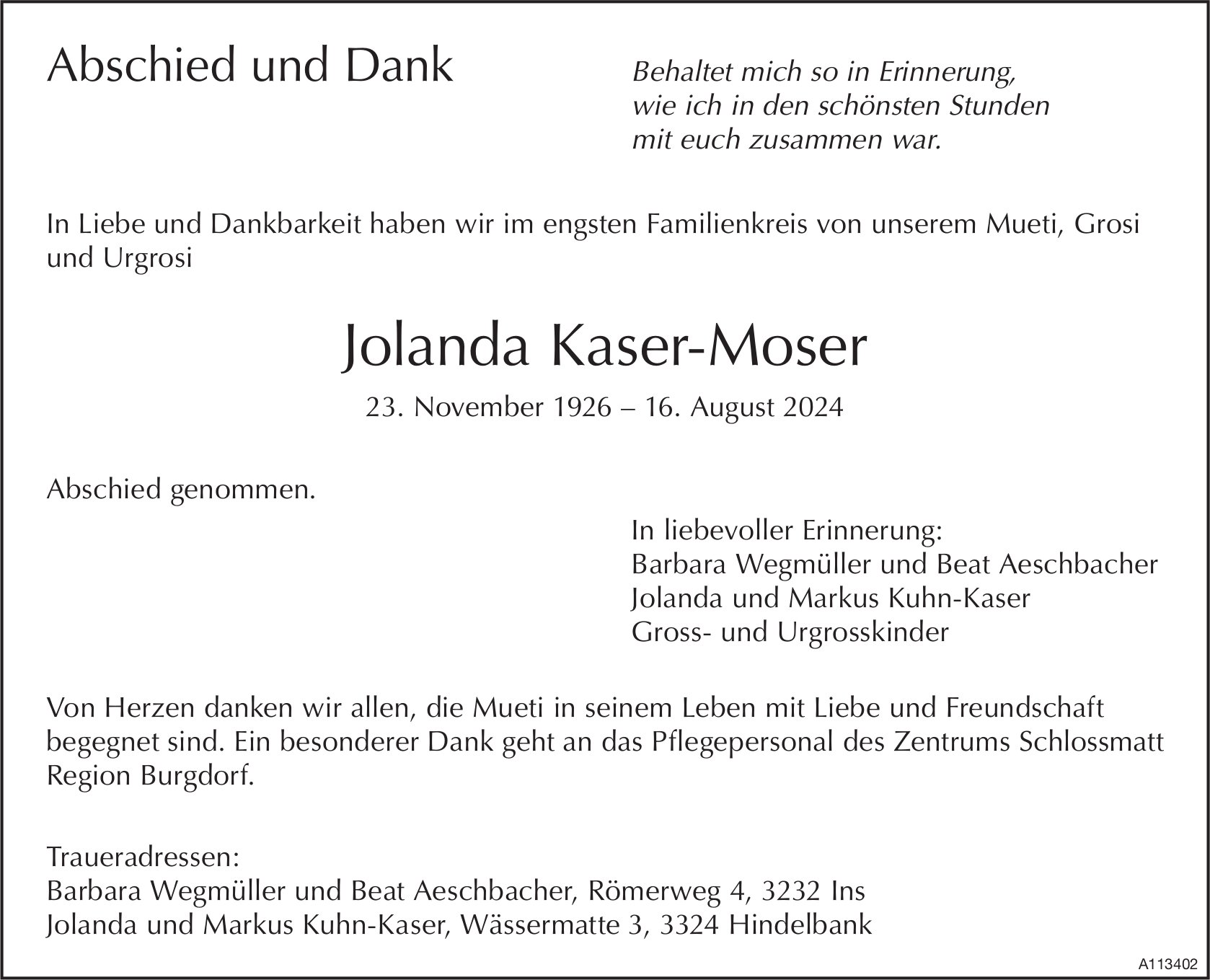 Jolanda Kaser-Moser, im September 2024 / TA + DS