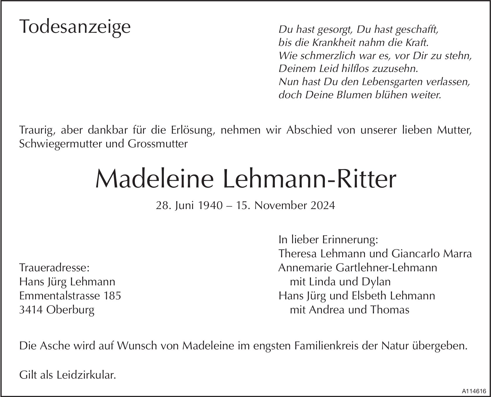 Lehmann-Ritter Madeleine, November 2024 / TA