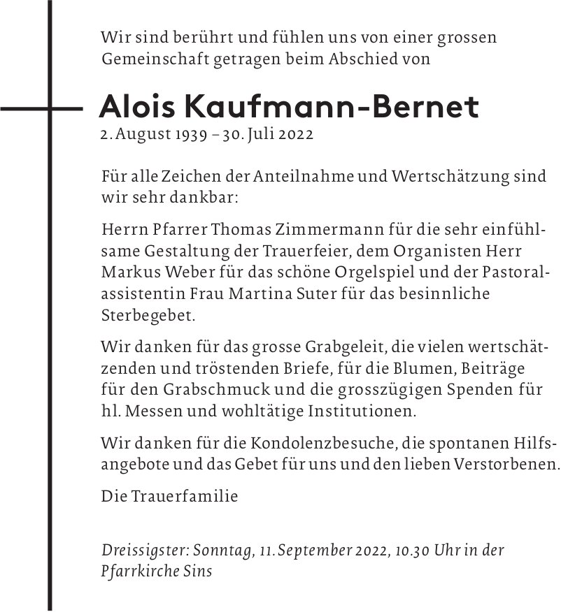 Kaufmann-Bernet Alois, Juli 2022 / TA