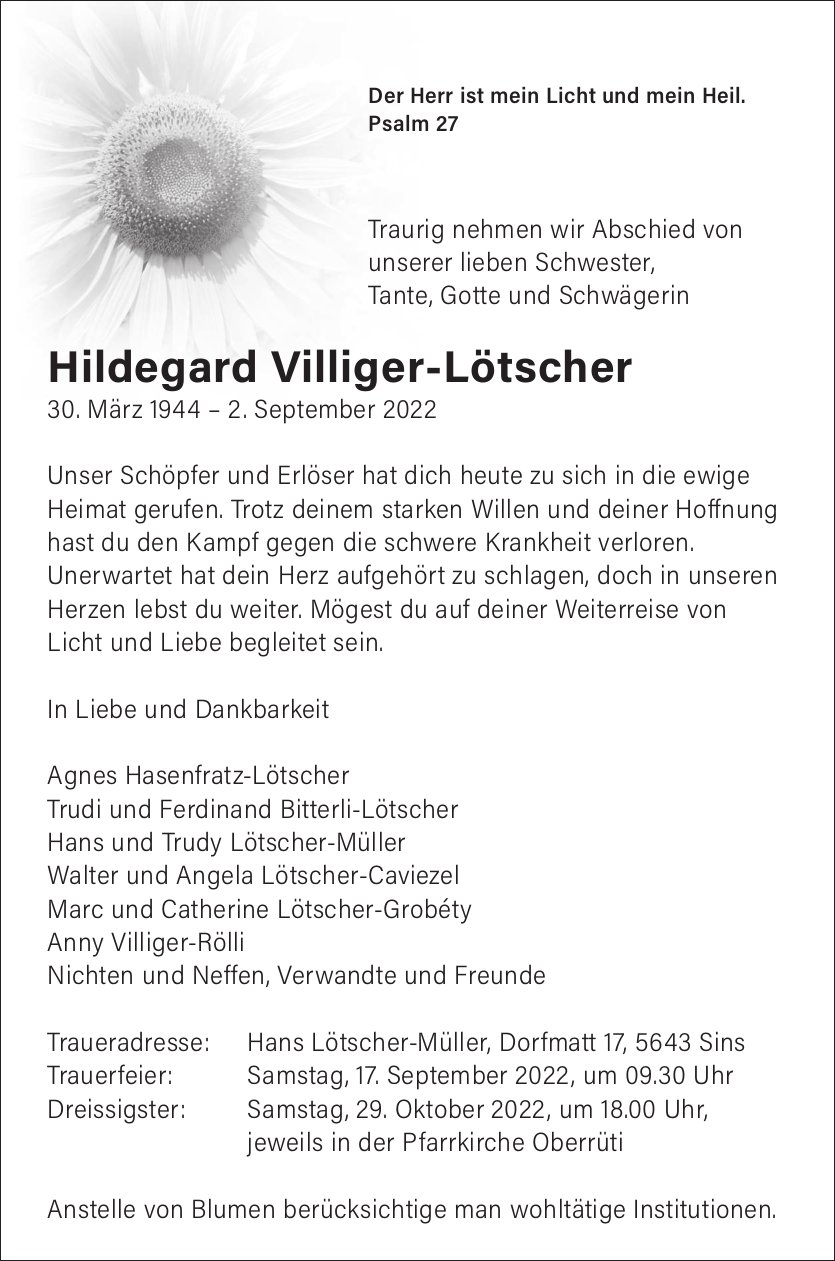 Villiger-Lötscher Hildegard, September 2022 / TA