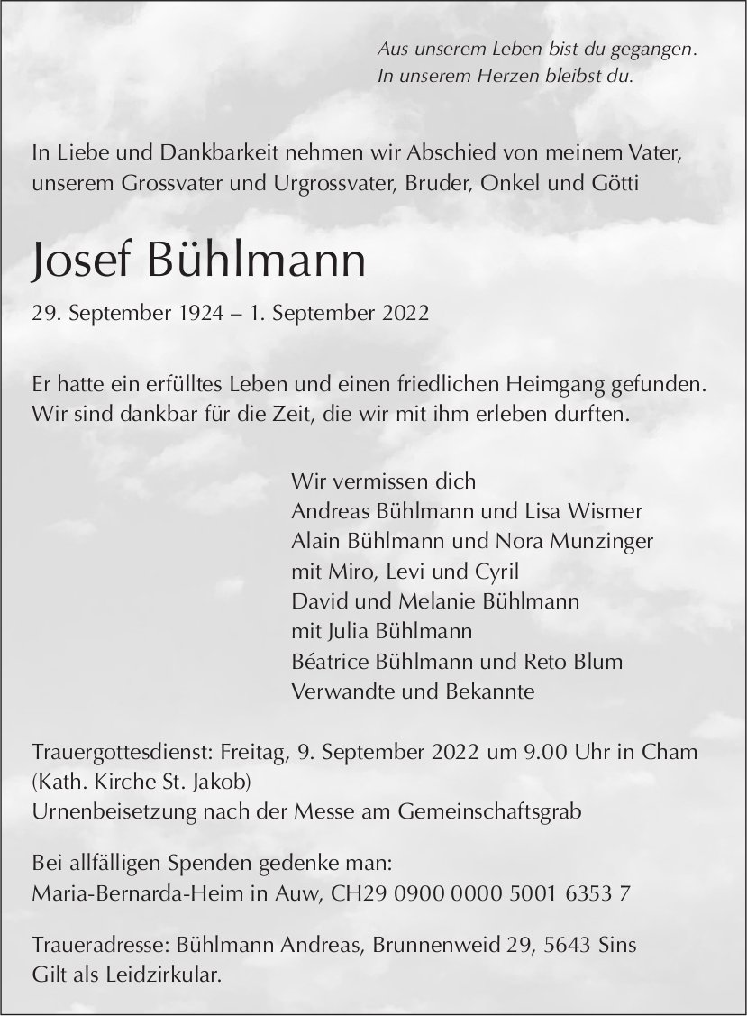 Bühlmann Josef, September 2022 / TA