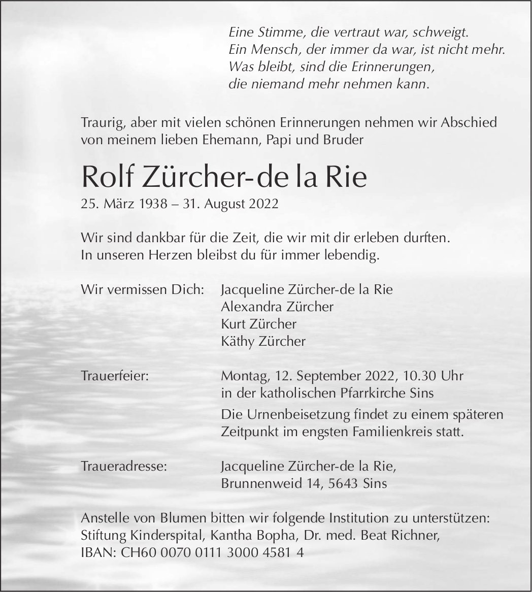 Rolf Zürcher- de la Rie, August 2022 / TA