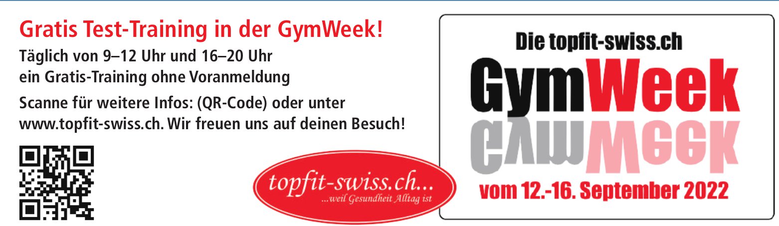 Topfit Swiss, Gratis Test-Training in der GymWeek!