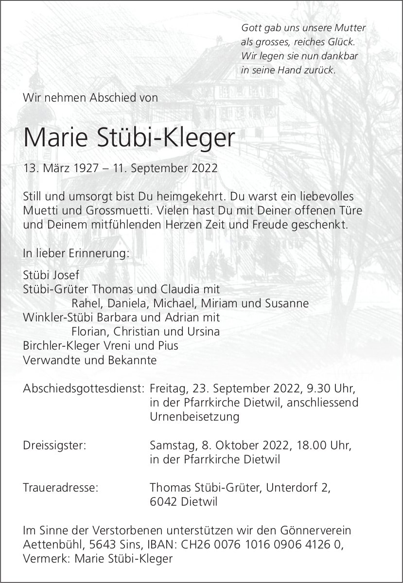 Stübi-Kleger Marie, September 2022 / TA