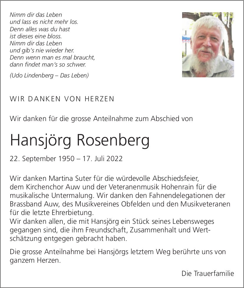 Rosenberg Hansjörg, im September 2022 / DS