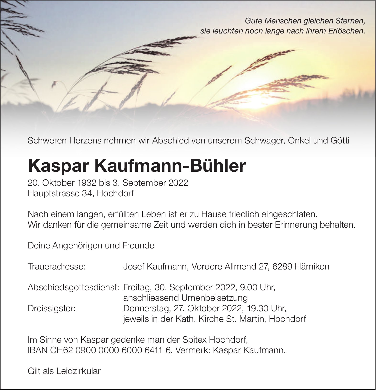 Kaufmann-Bühler Kaspar, September 2022 / TA