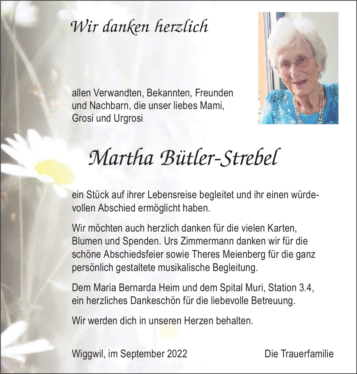 Bütler-Strebel Martha, im September 2022 / DS