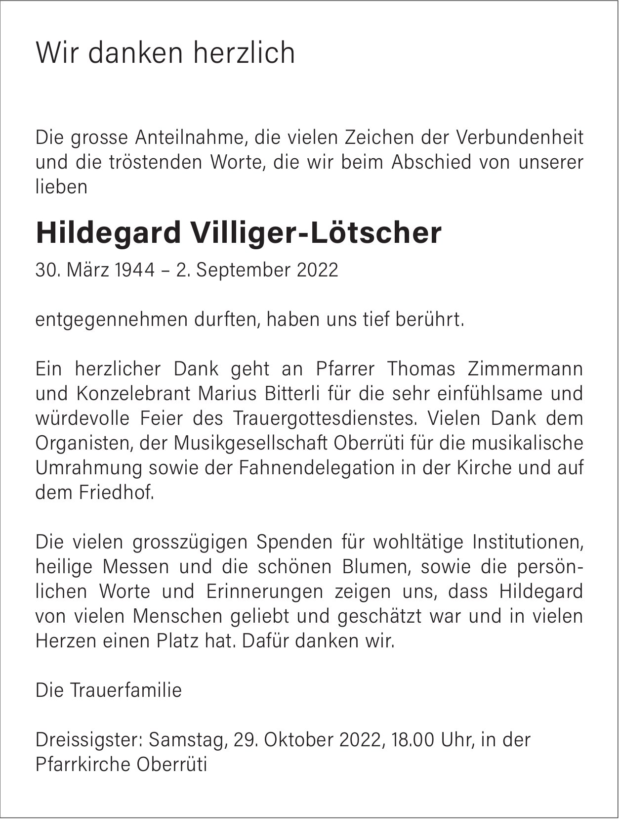 Villiger-Lötscher Hildegard, im Oktober 2022 / DS
