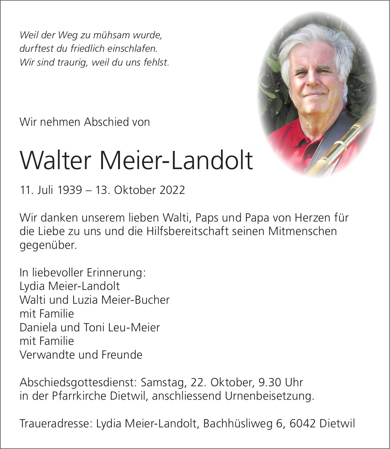 Meier-Landolt Walter, Oktober 2022 / TA