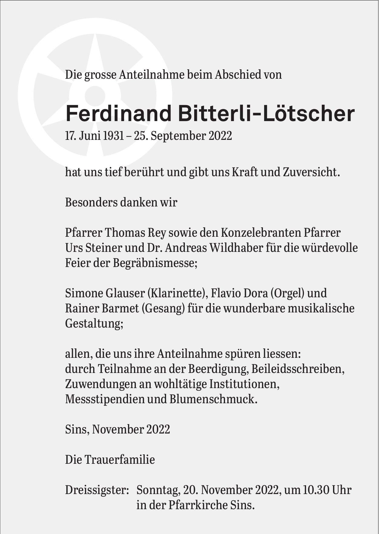 Bitterli-Lötscher Ferdinand, September 2022 / TA