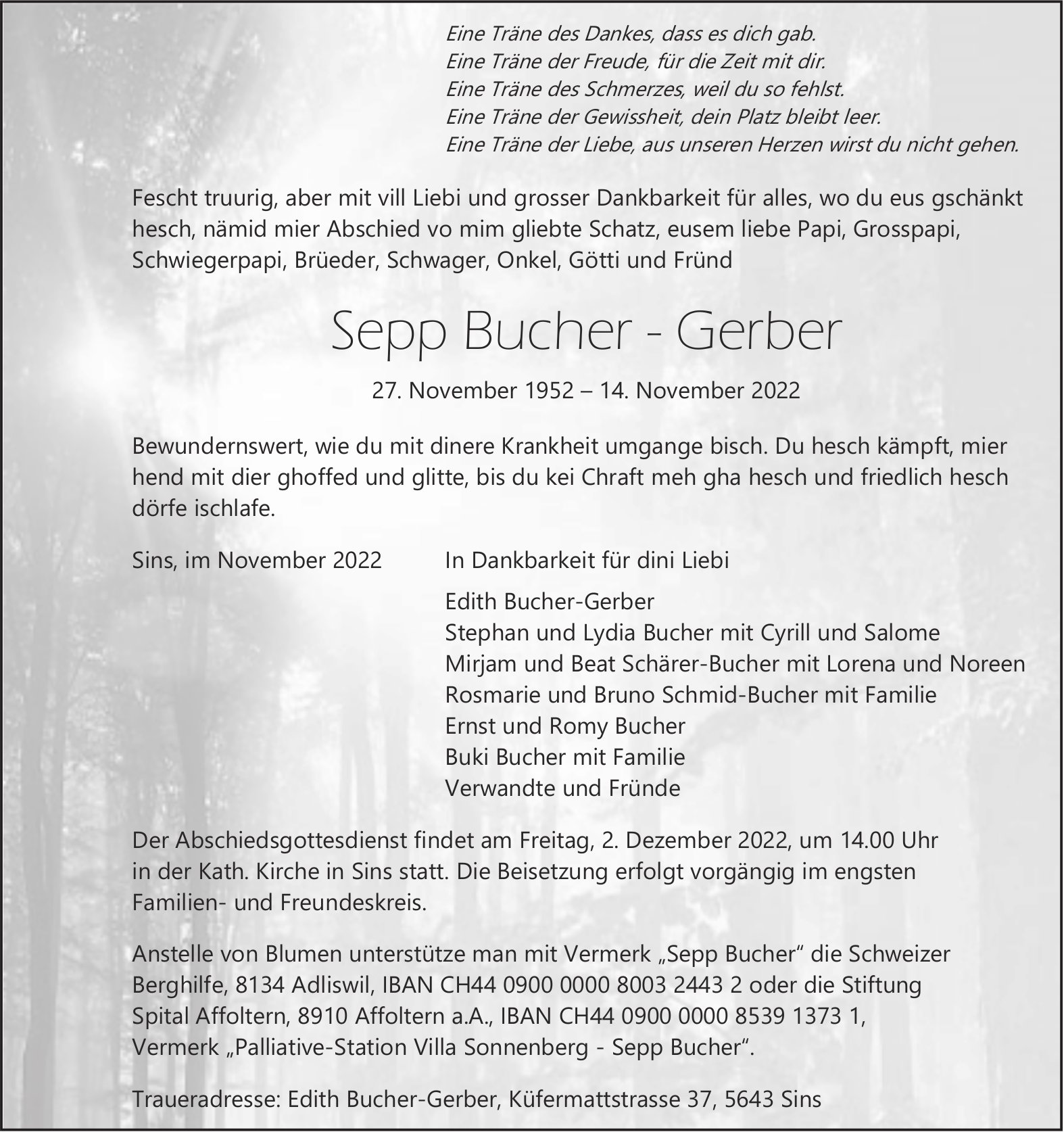 Gerber Sepp Bucher -, November 2022 / TA