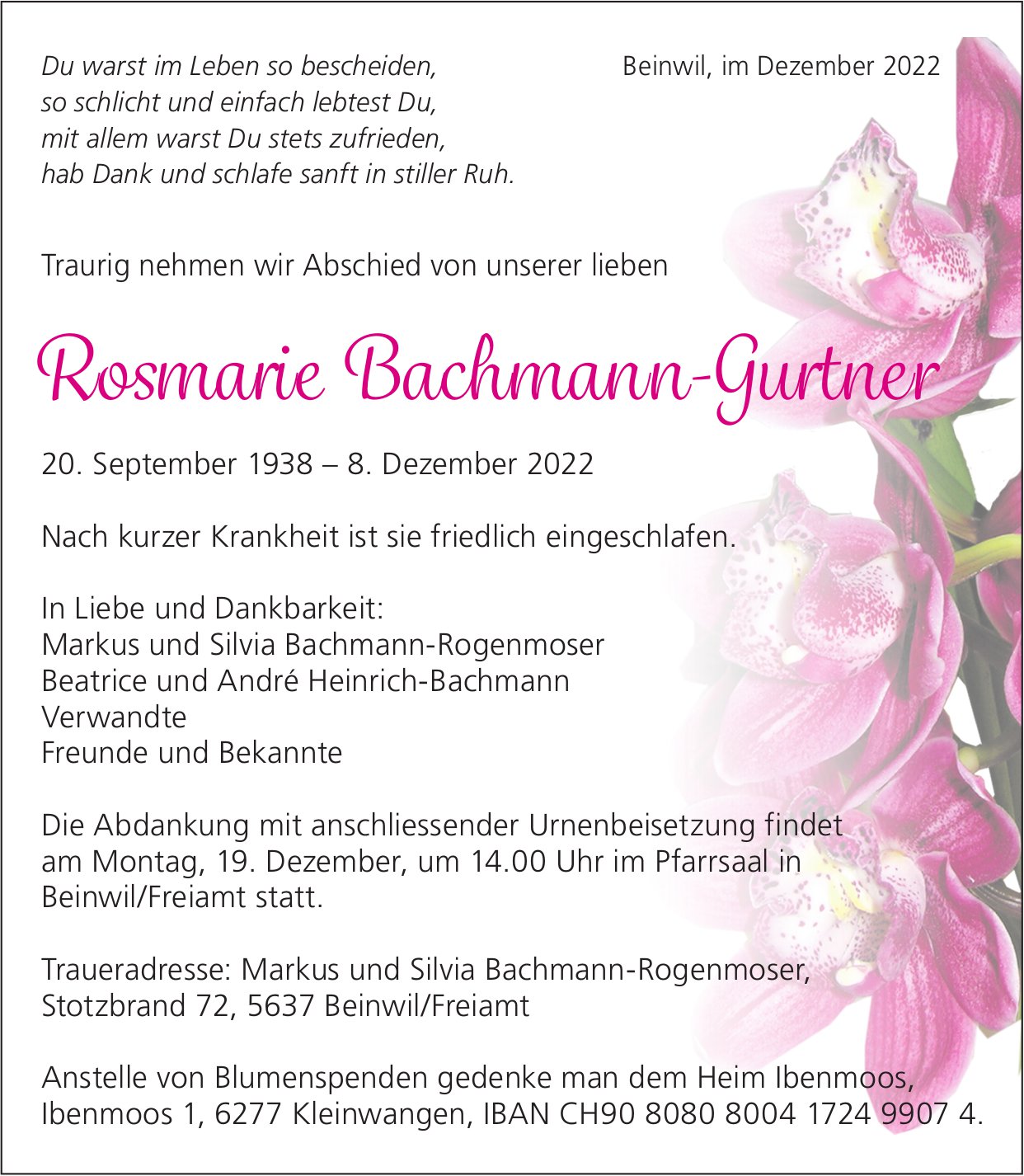 Bachmann-Gurtner Rosmarie, Dezember 2022 / TA