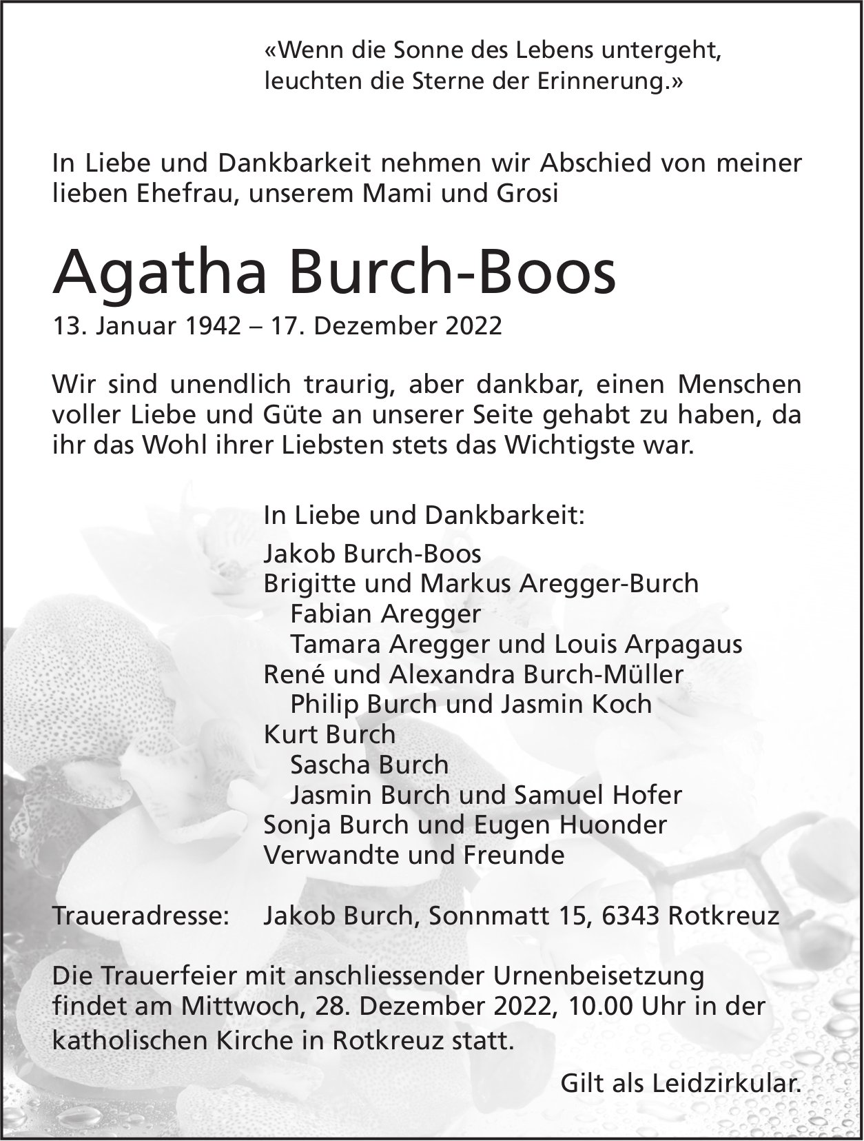 Burch-Boos Agatha, Dezember 2022 / TA