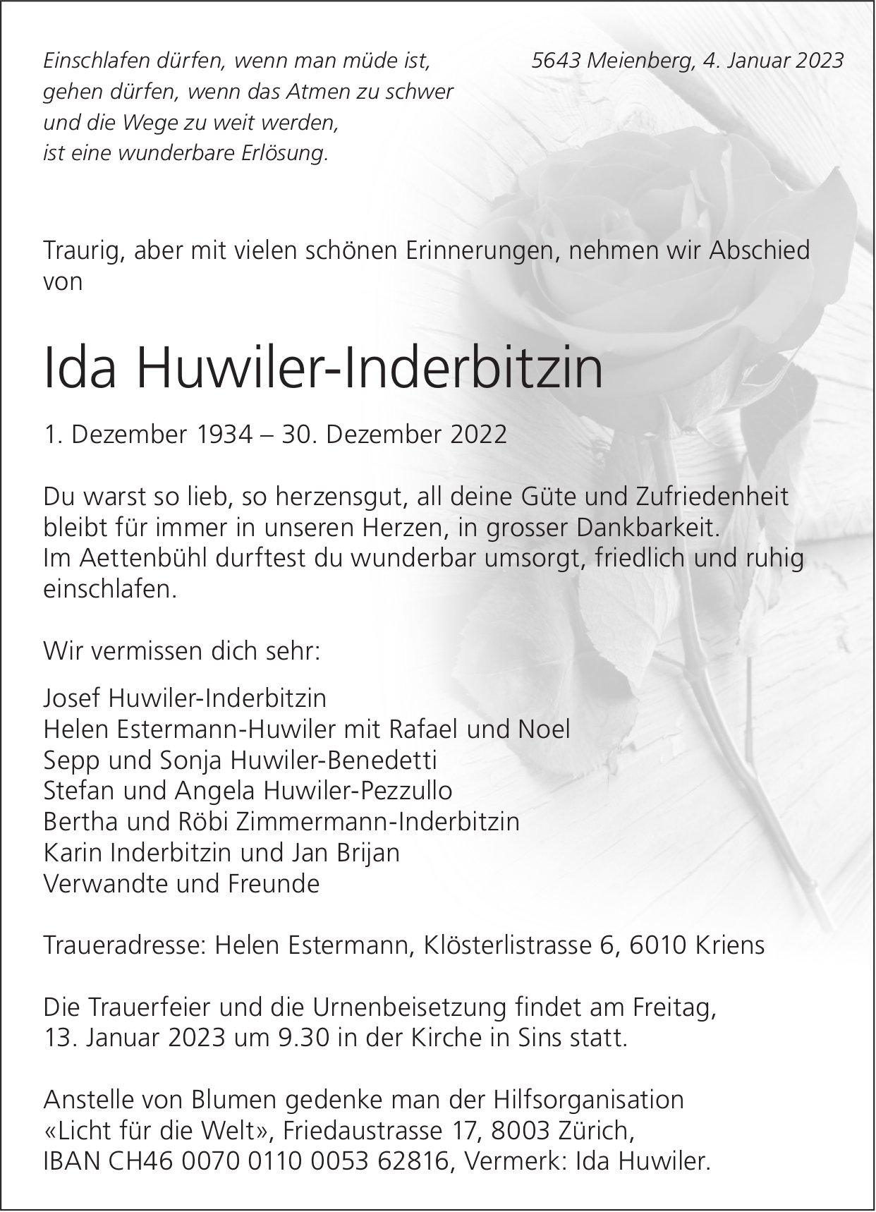 Huwiler-Inderbitzin Ida, Dezember 2022 / TA
