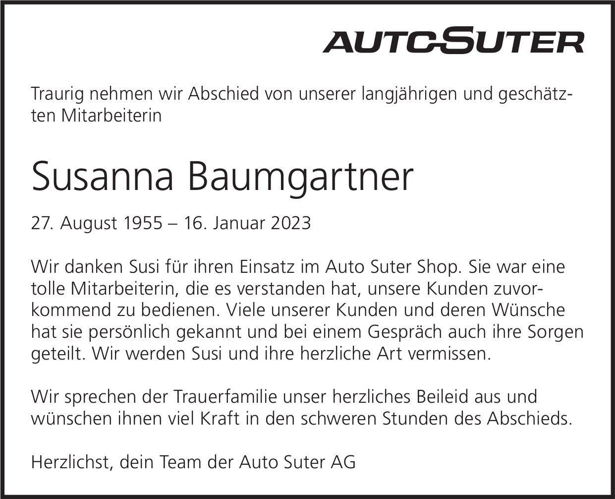 Baumgartner Susanna, Januar 2023 / TA