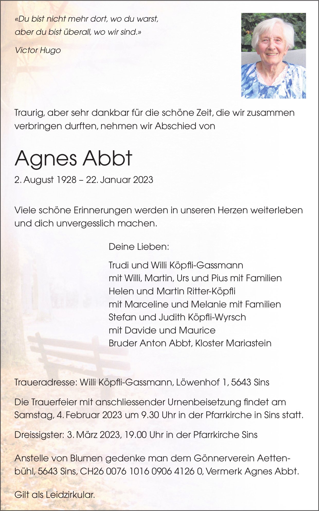 Abbt Agnes, Januar 2023 / TA