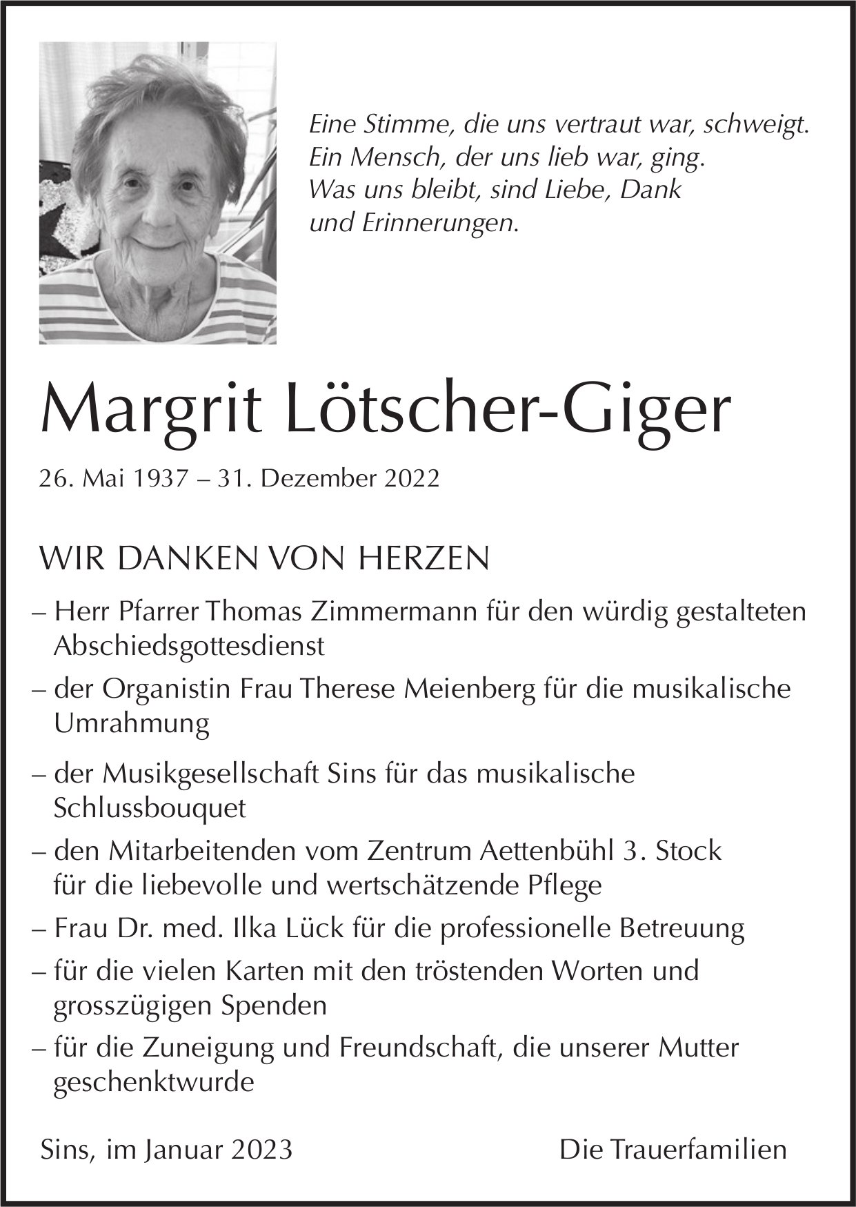 Lötscher-Giger Margrit, im Februar 2023 / DS