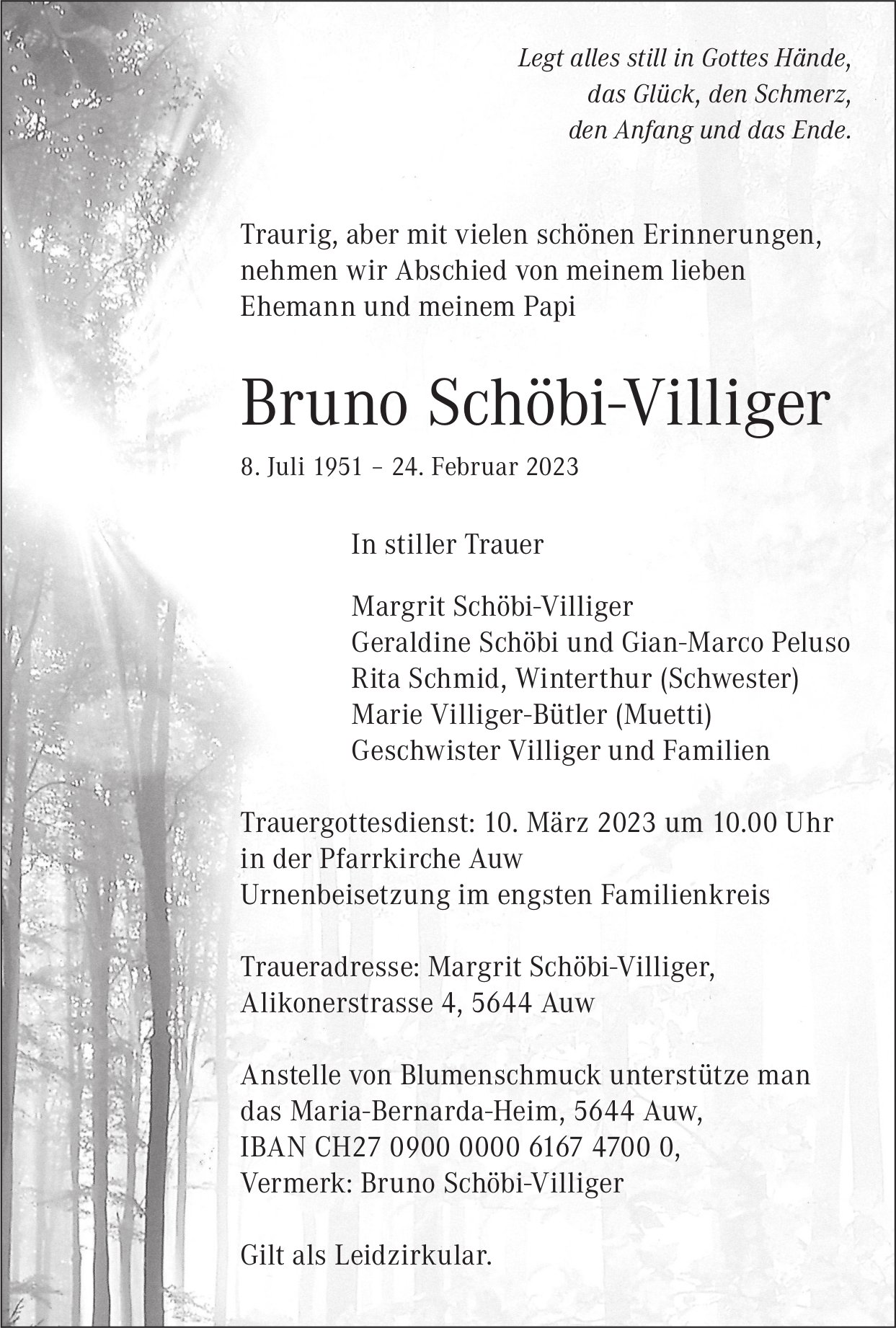 Schöbi-Villiger Bruno, Februar 2023 / TA