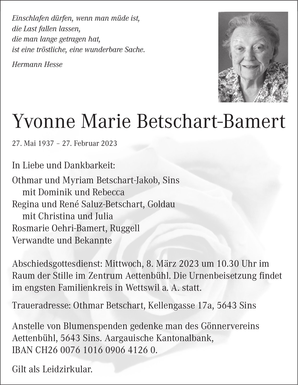 Betschart-Bamert Y vonne Marie, Februar 2023 / TA