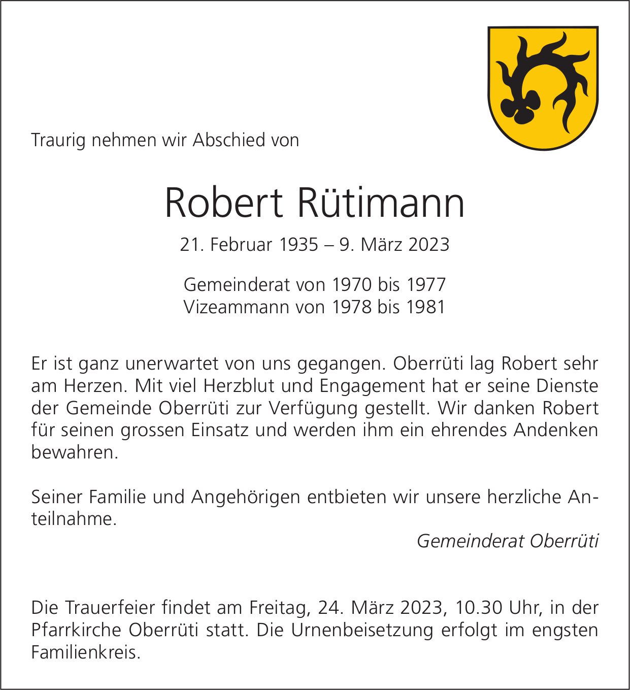 Rütimann Robert, März 2023 / TA