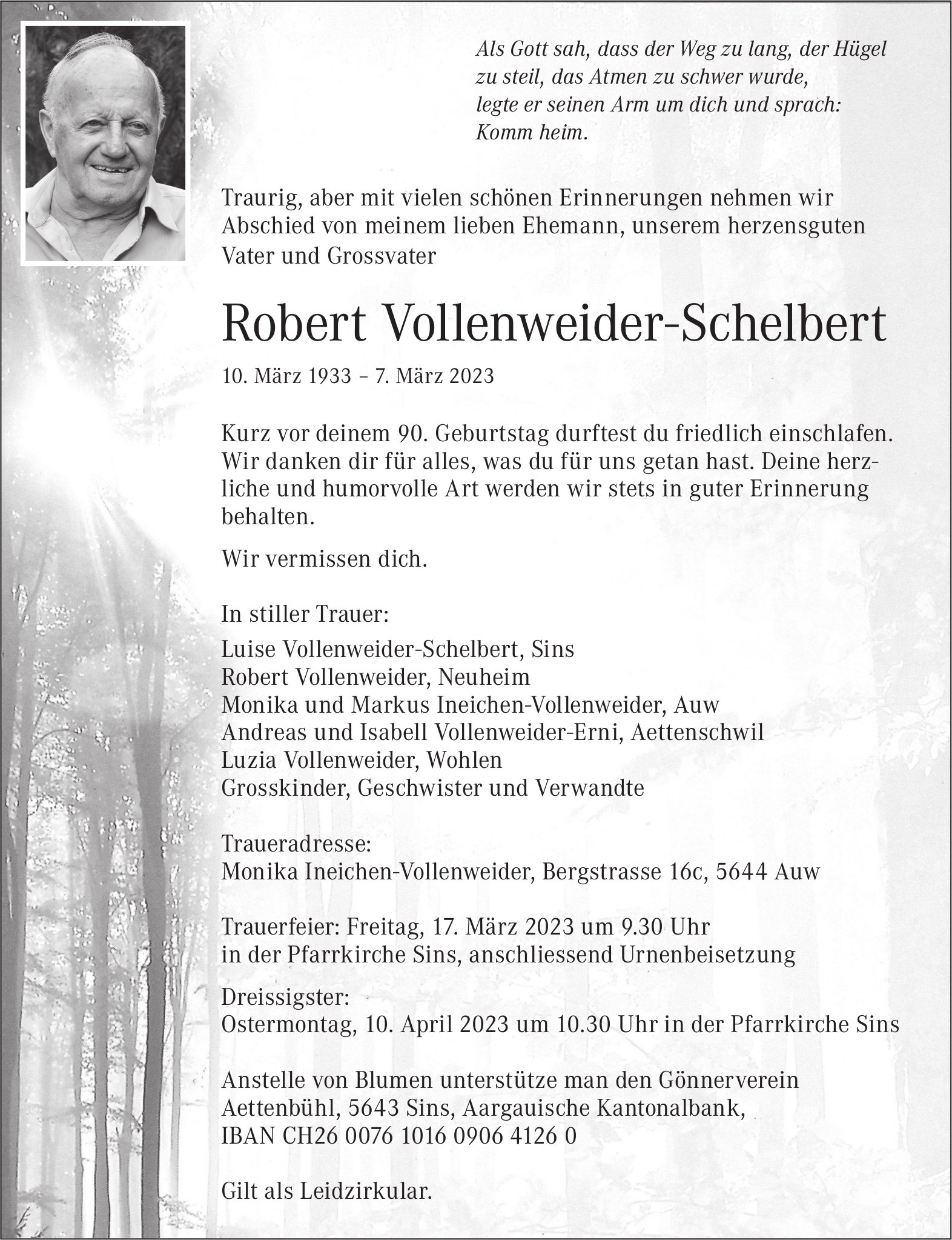 Vollenweider-Schelbert Robert, März 2023 / TA