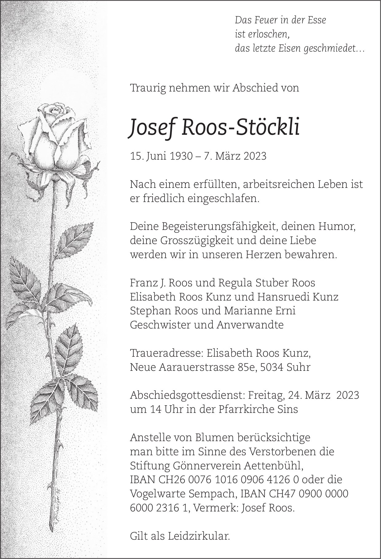 Roos-Stöckli Josef, März 2023 / TA