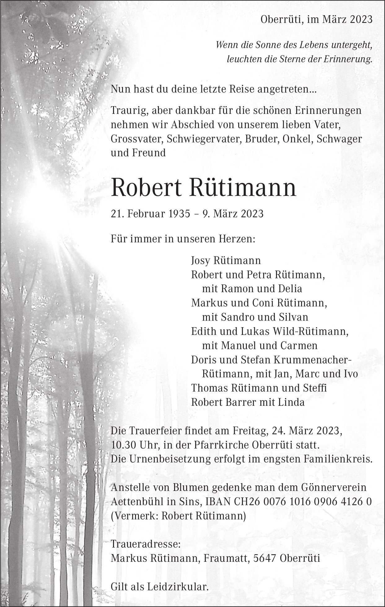 Rütimann Robert, März 2023 / TA