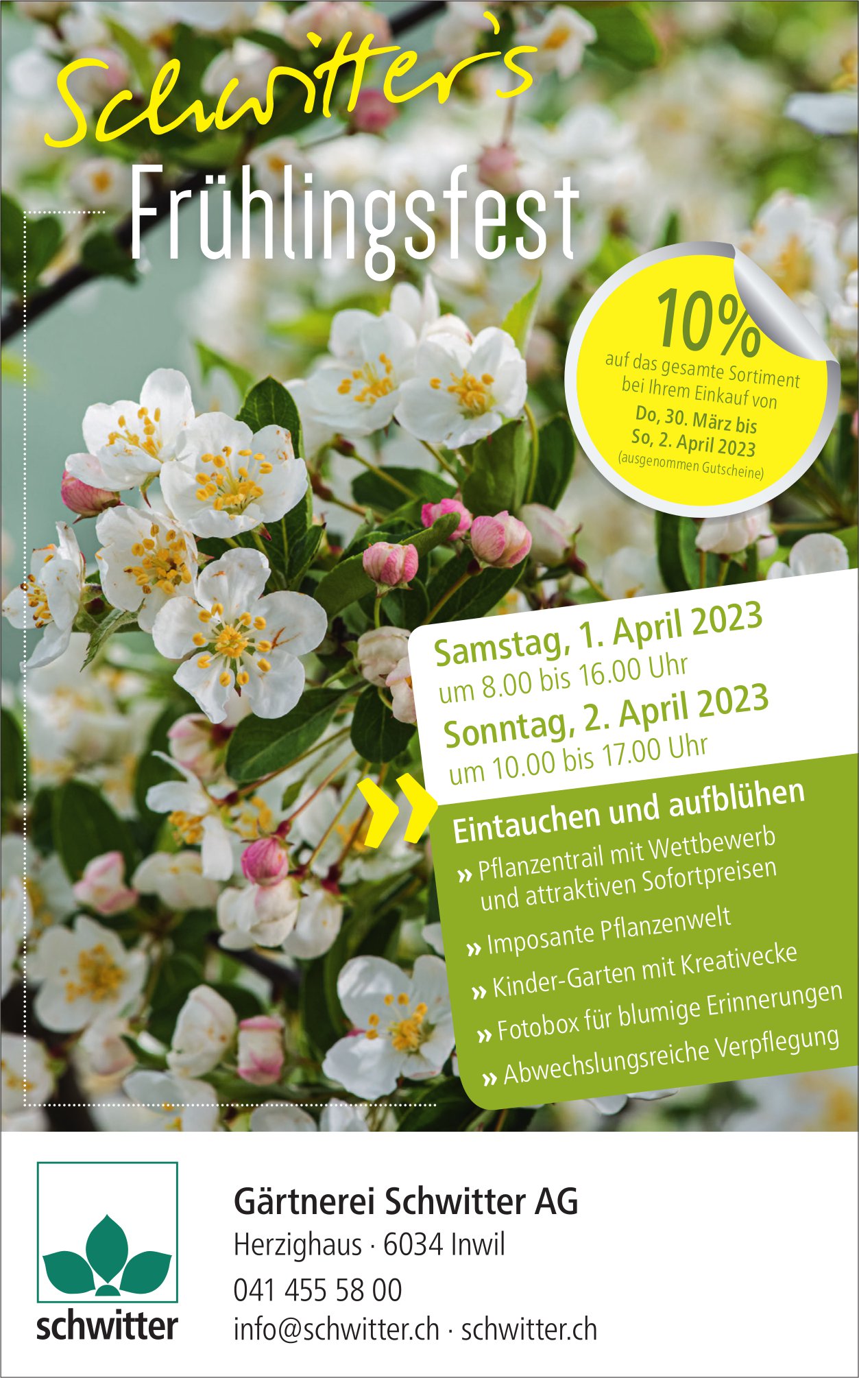 Frühlingsfest, 1. und 2. April, Gärtnerei Schwitter AG, Inwil