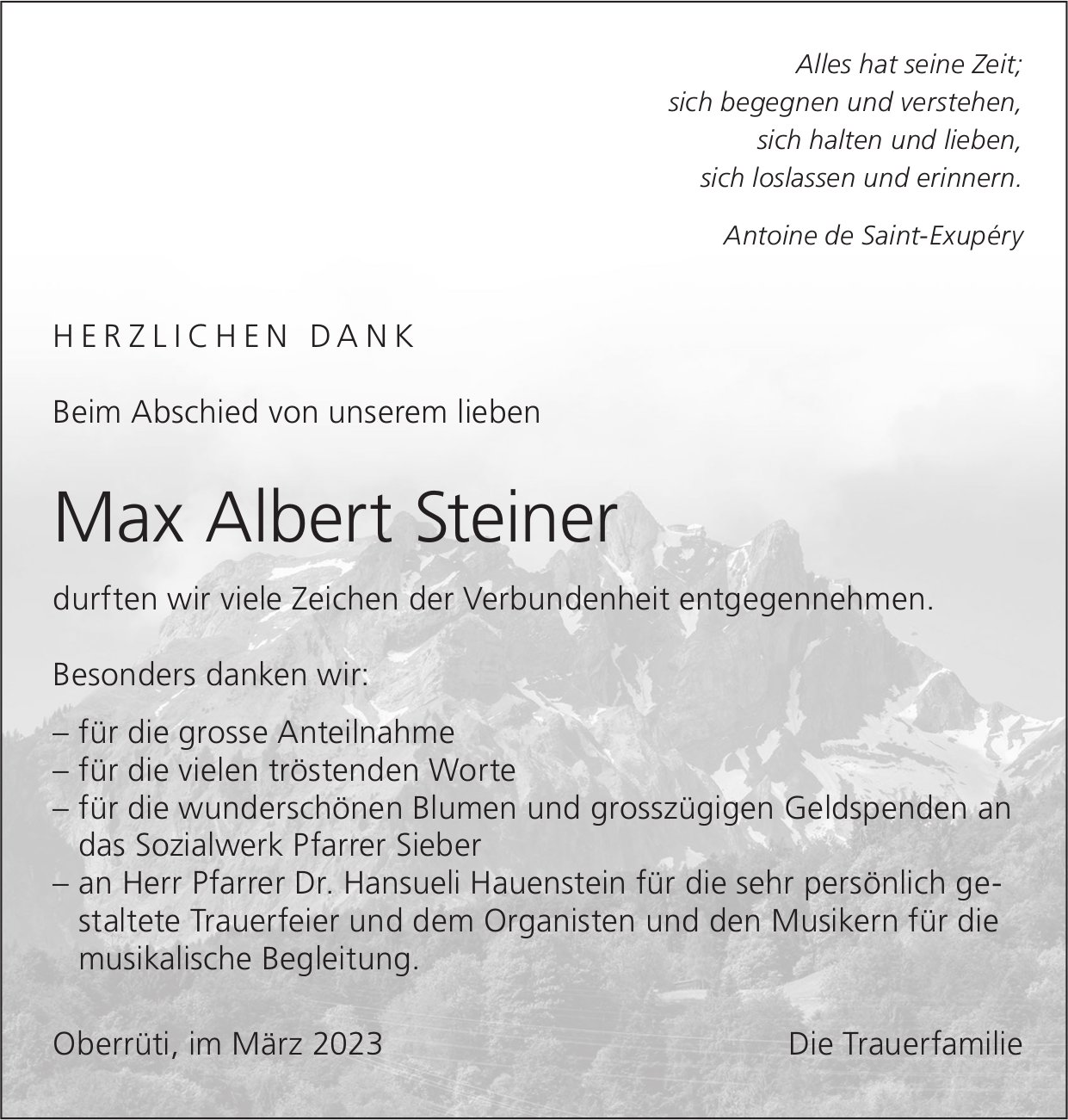 Steiner Max Albert, im März 2023 / DS