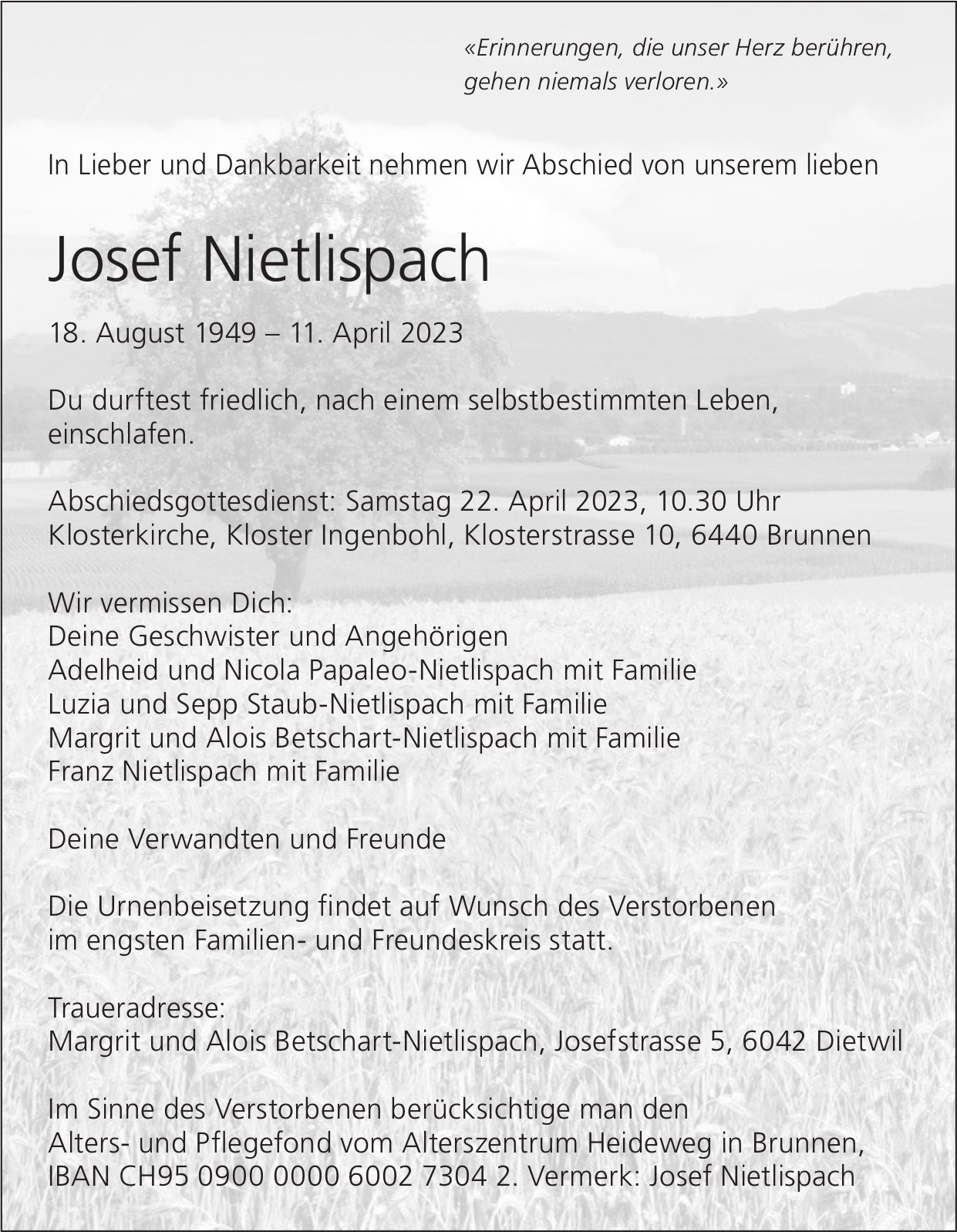 Nietlispach Josef, April 2023 / TA