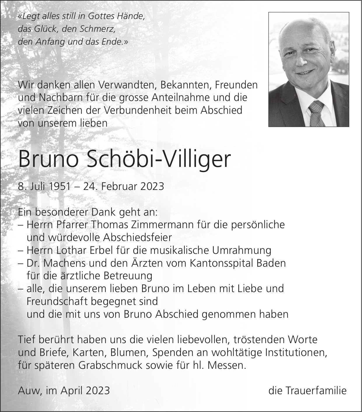 Schöbi-Villiger Bruno, im April 2023 / DS