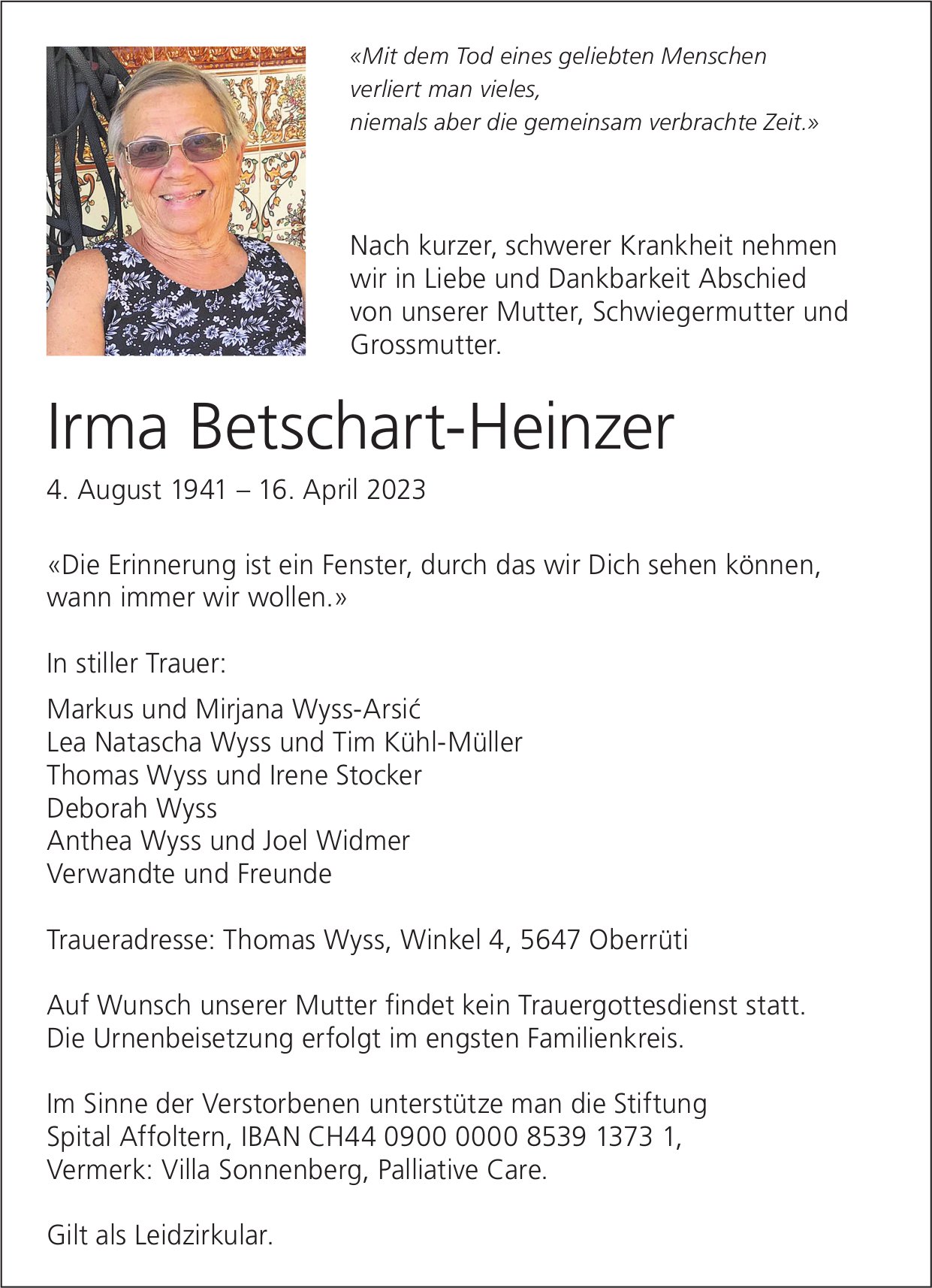 Betschart-Heinzer Irma, April 2023 / TA