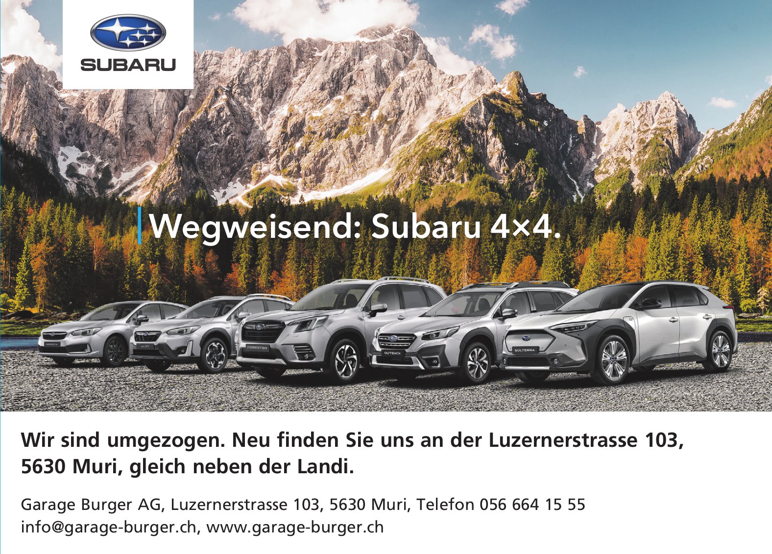Garage Burger AG, Muri - Wegweisend: Subaru 4×4.