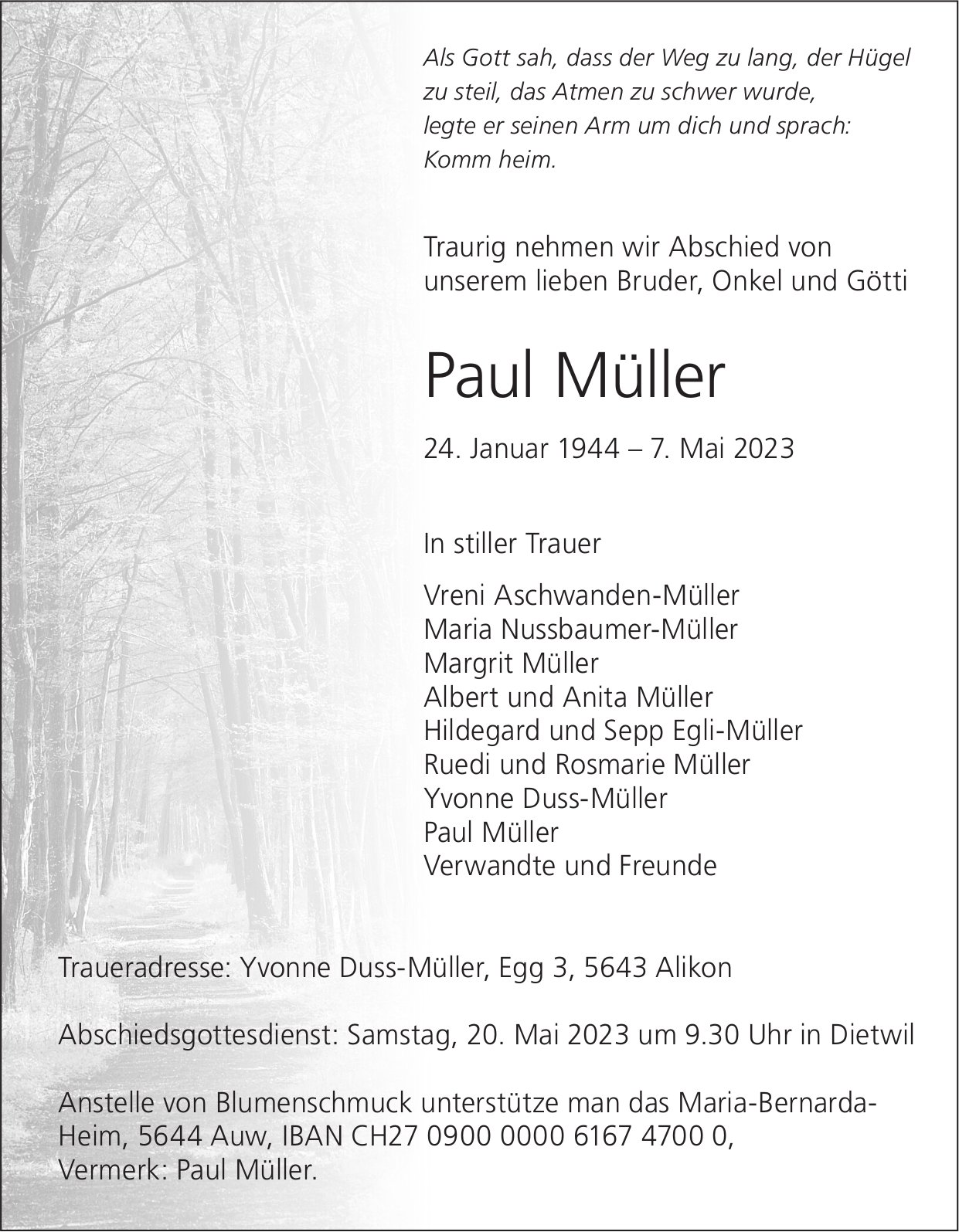Müller Paul, Mai 2023 / TA